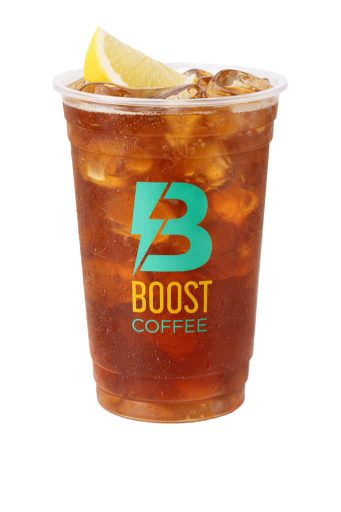 Boost drive thru coffee and energy drinks menu black iced tea refresher