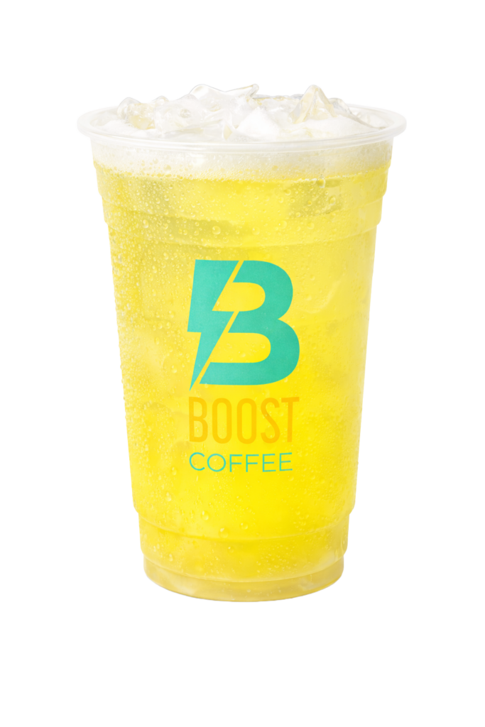 Boost drive thru coffee and energy drinks menu mango lemonade iced refresher