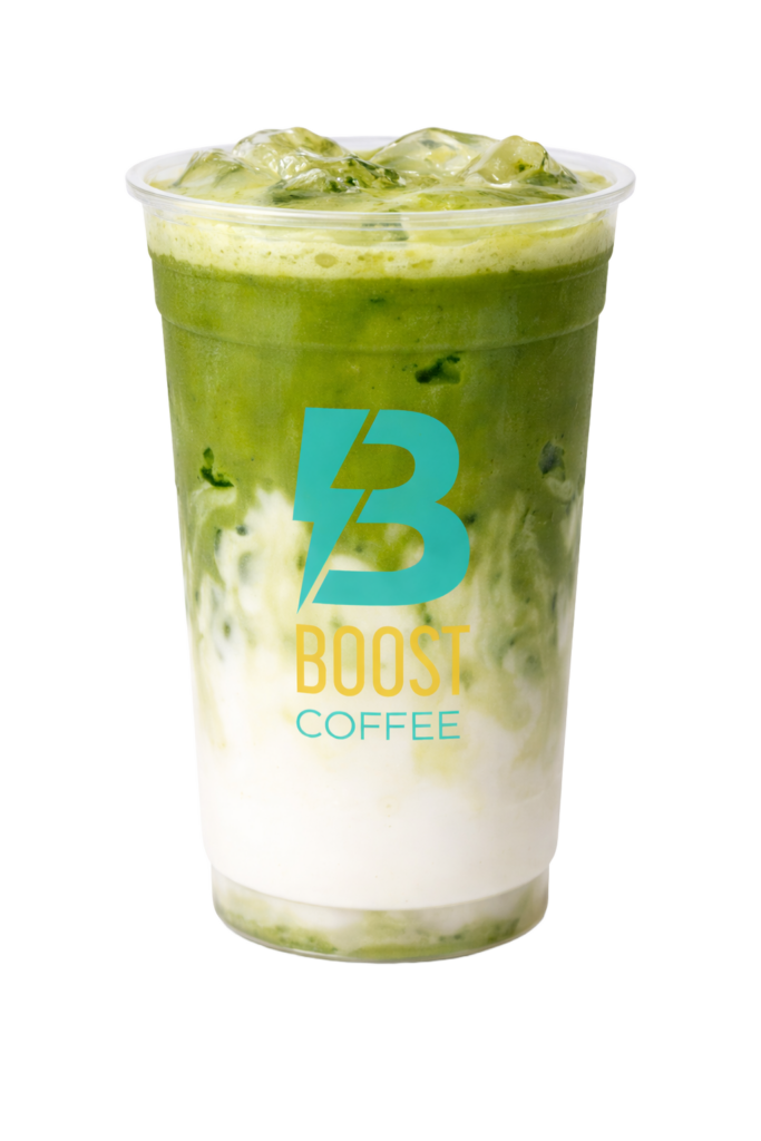 Boost drive thru coffee and energy drinks menu iced matcha latte