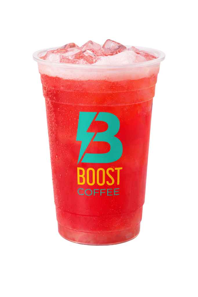 Boost drive thru coffee and energy drinks menu passionfruit strawberry smoothie blended frozen