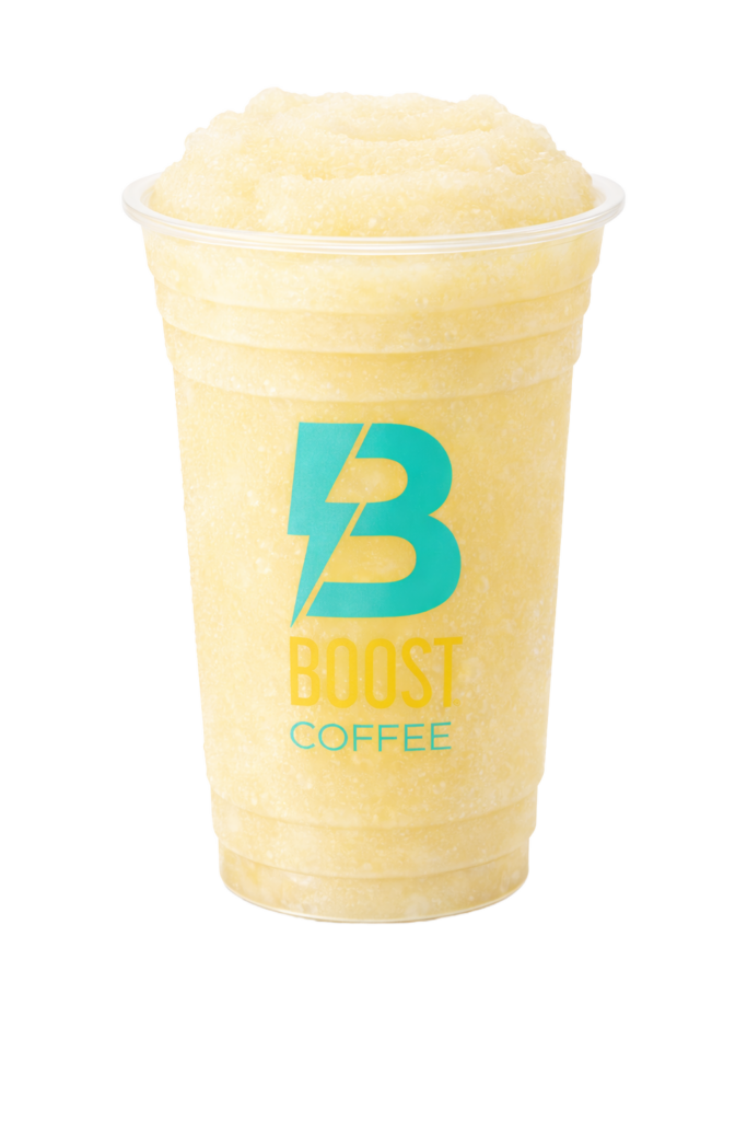 Boost drive thru coffee and energy drinks menu pineapple whip blended frozen