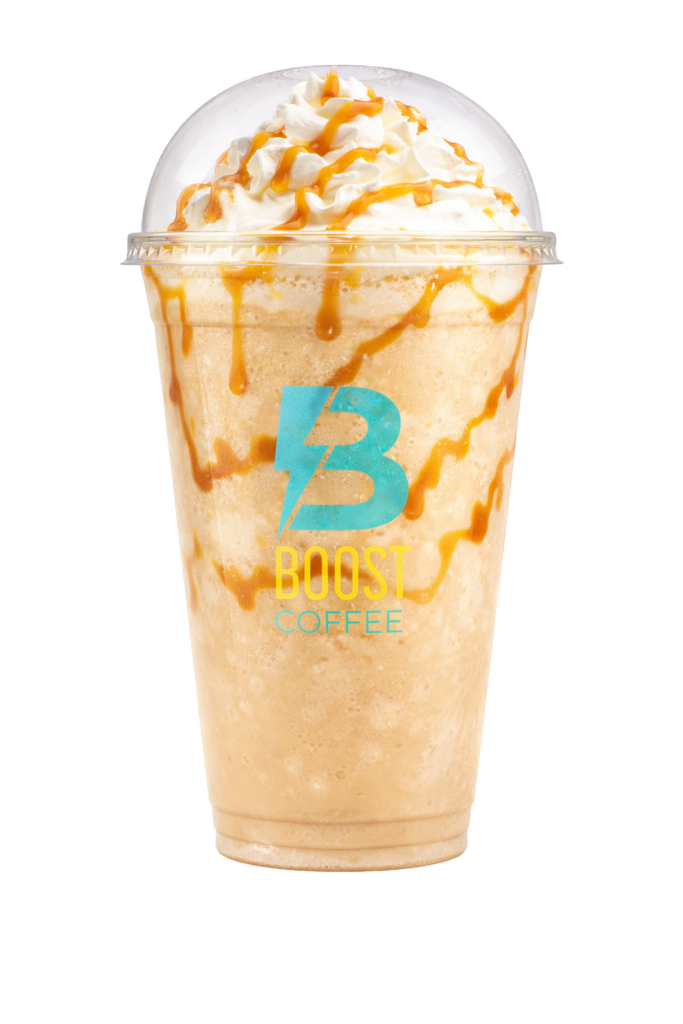 Boost drive thru coffee and energy drinks menu caramel crush protein shake