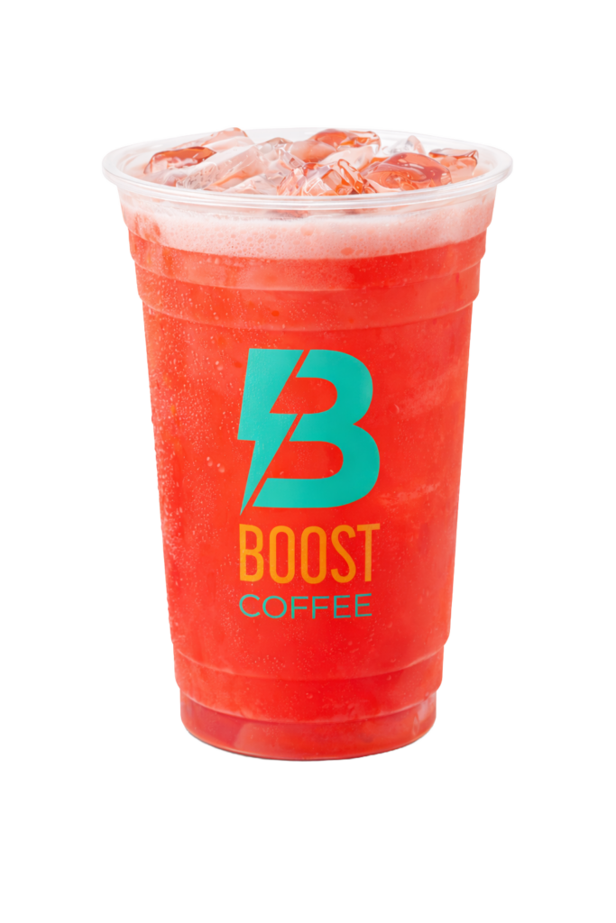 Boost drive thru coffee and energy drinks menu strawberry lemonade refresher
