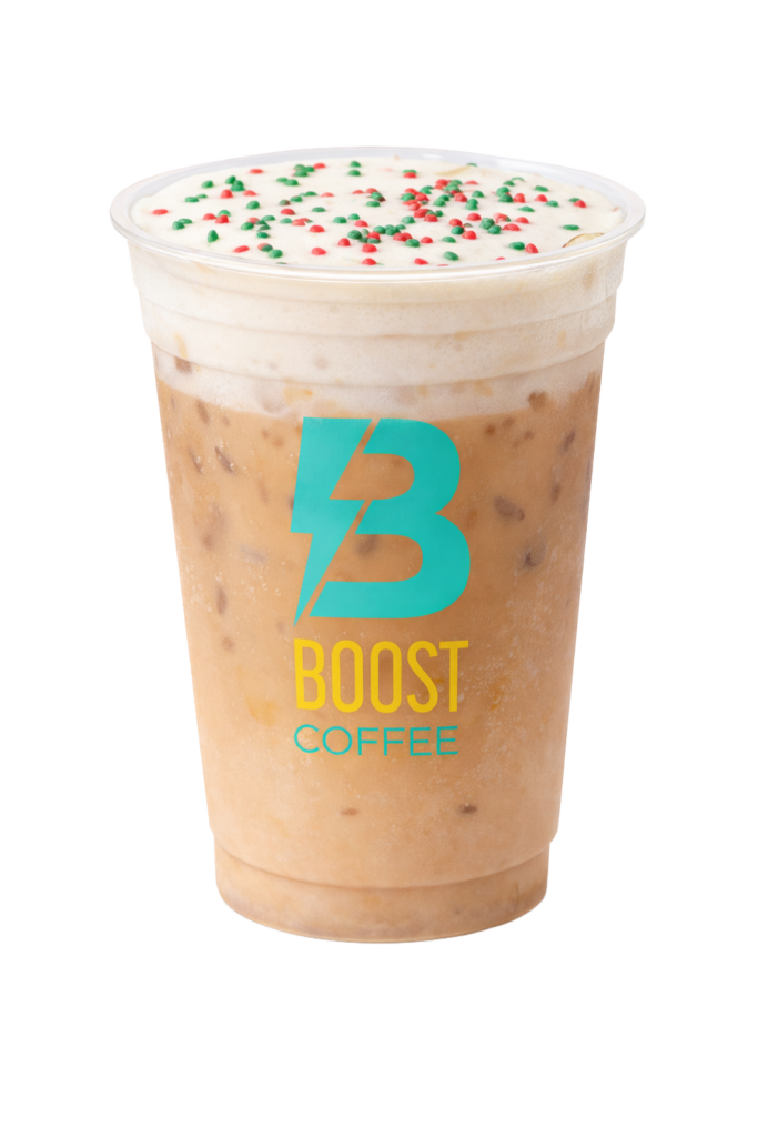 Boost drive thru coffee and energy drinks menu iced cupcake latte