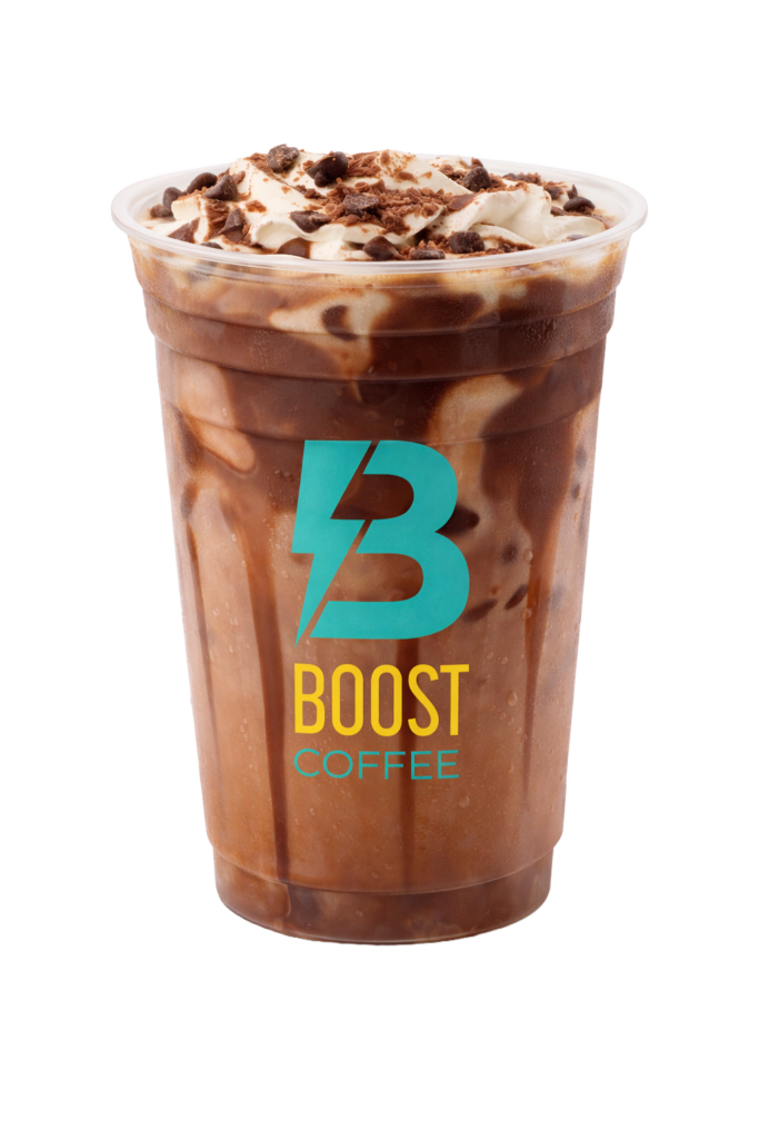 Boost drive thru coffee and energy drinks menu iced Mocha Latte