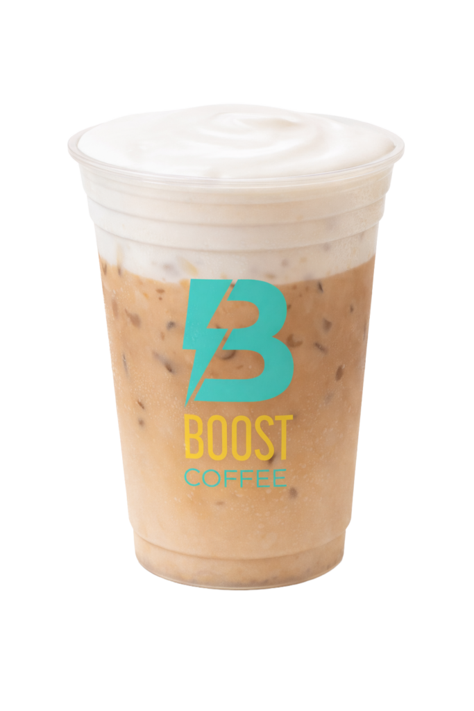 Boost drive thru coffee and energy drinks menu iced nutty latte